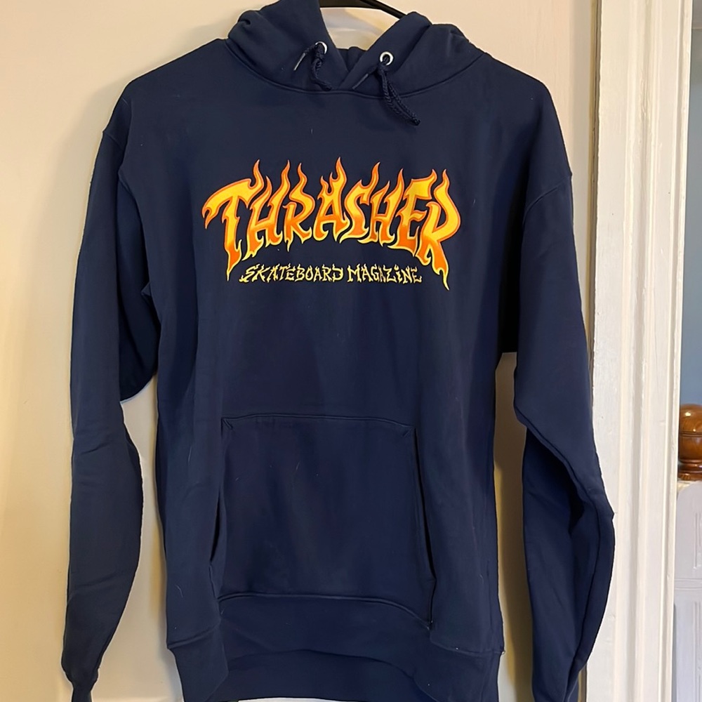 Thrasher Navy Hoodie with Flame Logo